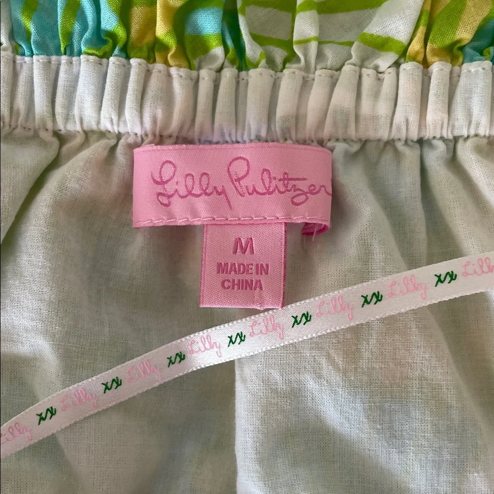 LILLY PULITZER Flor Pink Label Strapless Ruffle Mini Dress Green Yellow VTG - Picture 6 of 17